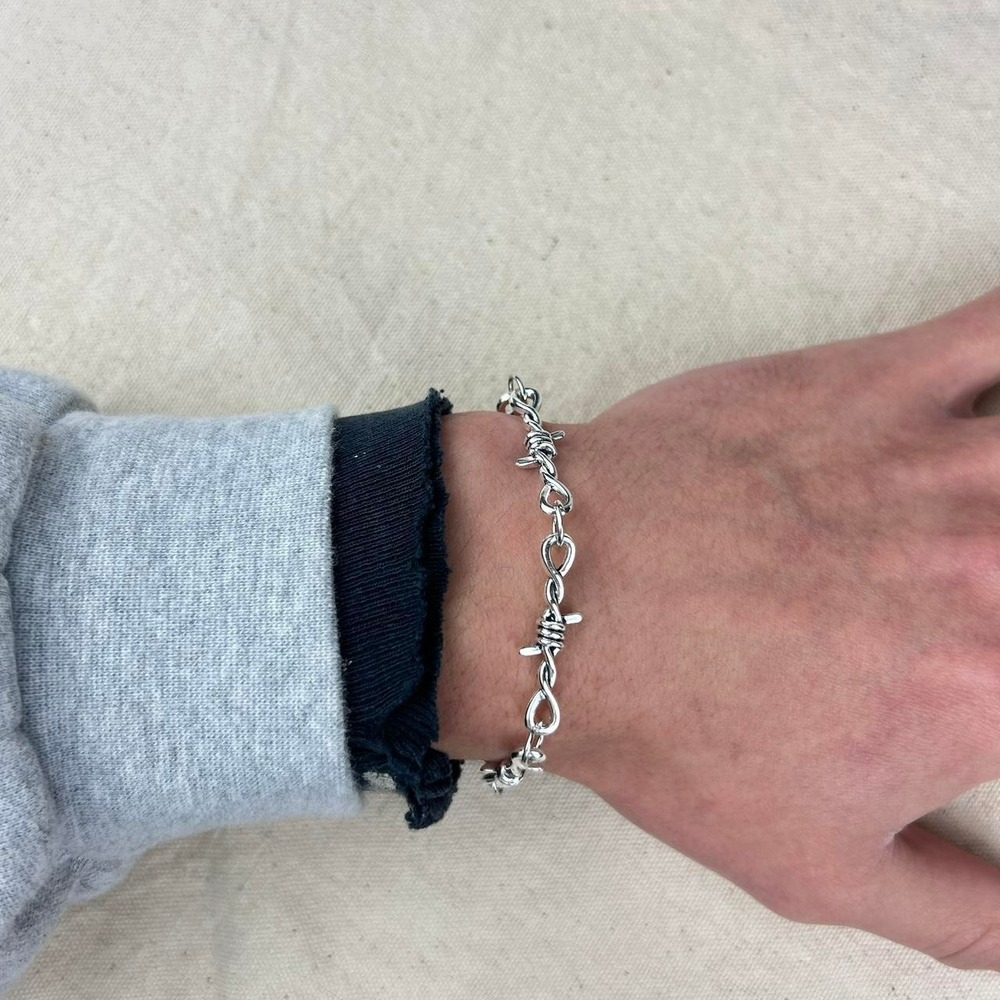 Vintage style stainless steel silver barbed wire chain bracelet grunge punk